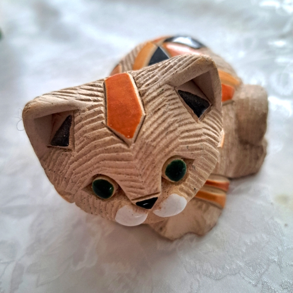 Handcrafted Tan Cat Figurine, Set of two.